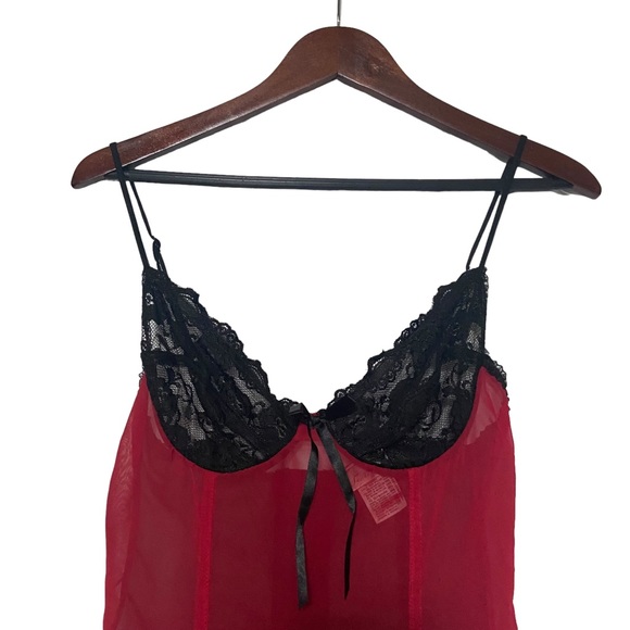 Sexy Vintage 90’s Red & Black Mesh Lace Corset Bustier Garter Straps Lingerie - Picture 3 of 14